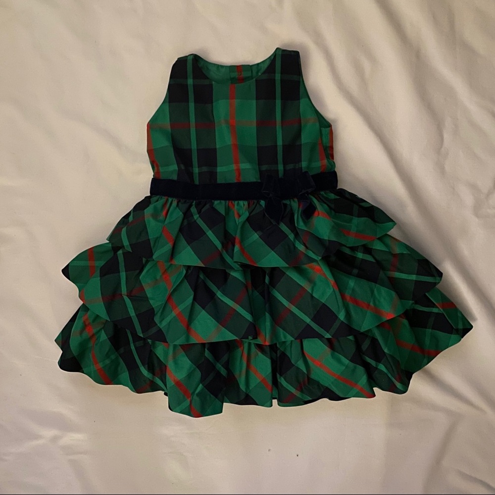 Janie & Jack green plaid tiered formal dress
